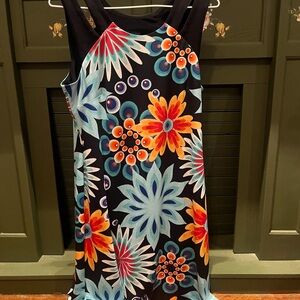 Bali women’s Dress - Black with Blue and Orange Floral polyester knee length